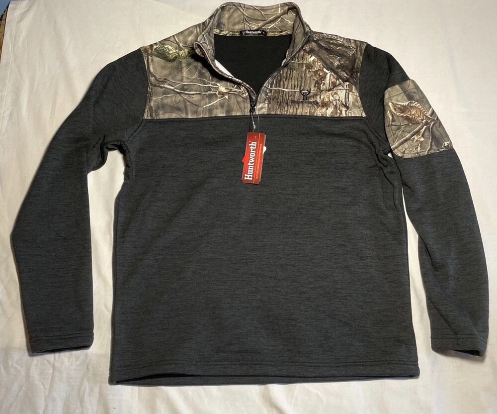 Huntworth Men's Camouflage Pullover 1/4 Zip Long Sleeve Large Black NWT